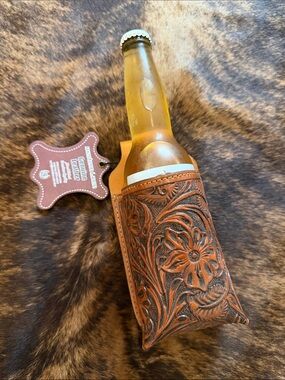 Hand-Tooled Brown Leather Beer Holster for Men